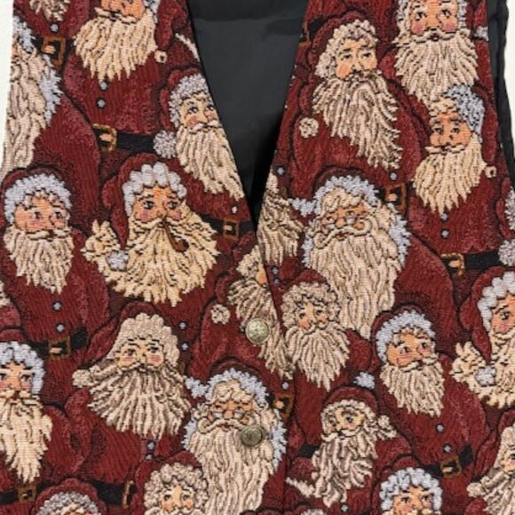 Vintage Alice Stuart Santa Christmas Tapestry Vest Santa Claus Holiday Size L - Picture 2 of 5